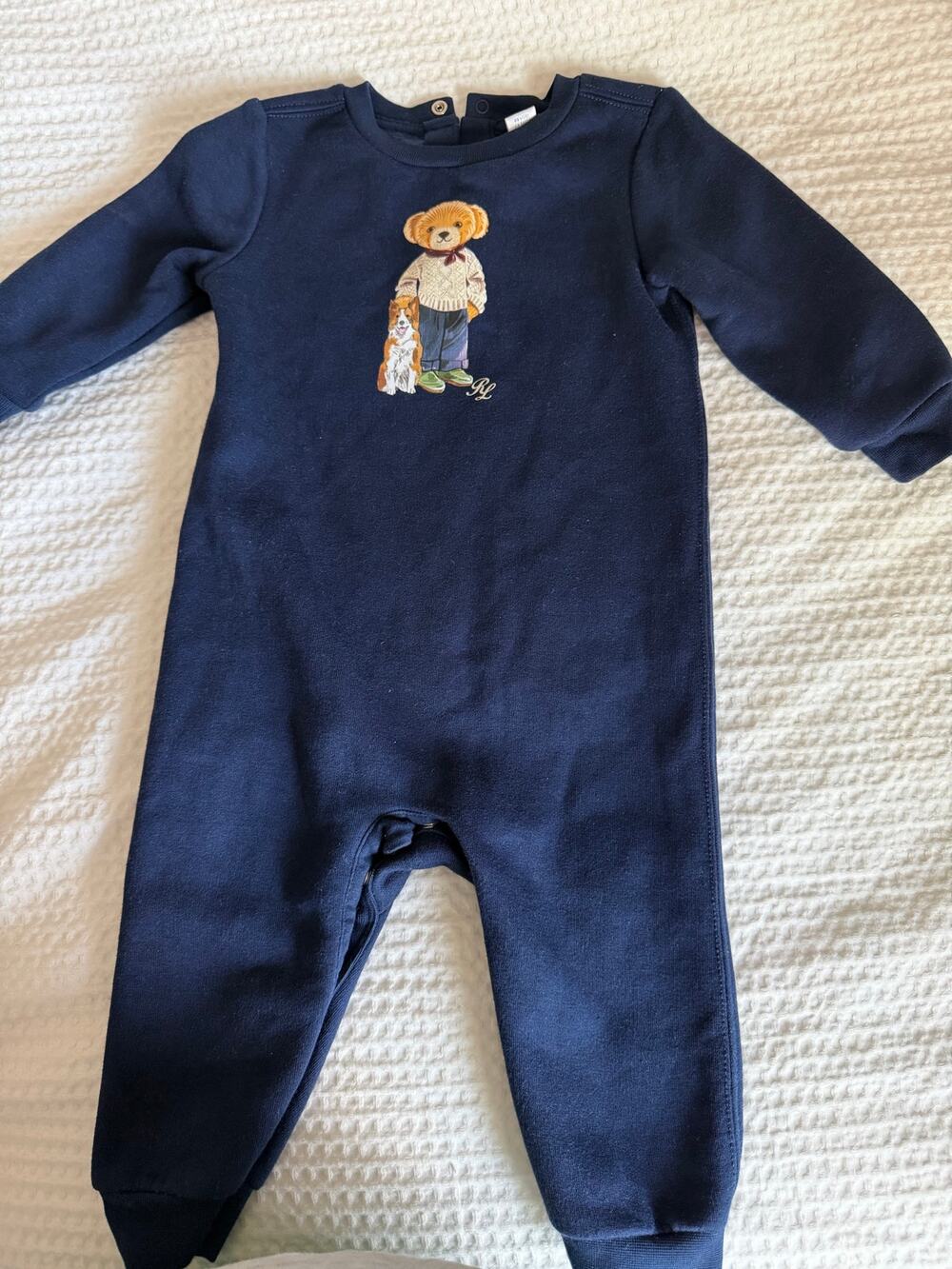 Polo Ralph Lauren Baby Boys Polo Bear Dog Navy Coverall Romper 9M
